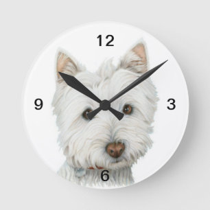 Niedliche Westie Hundeschlittenuhr Runde Wanduhr