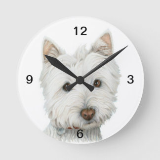 Niedliche Westie Hundeschlittenuhr Runde Wanduhr