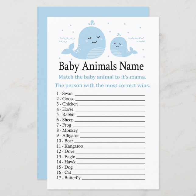 Niedliche Whale Baby Animes Name Game (Vorne/Hinten)