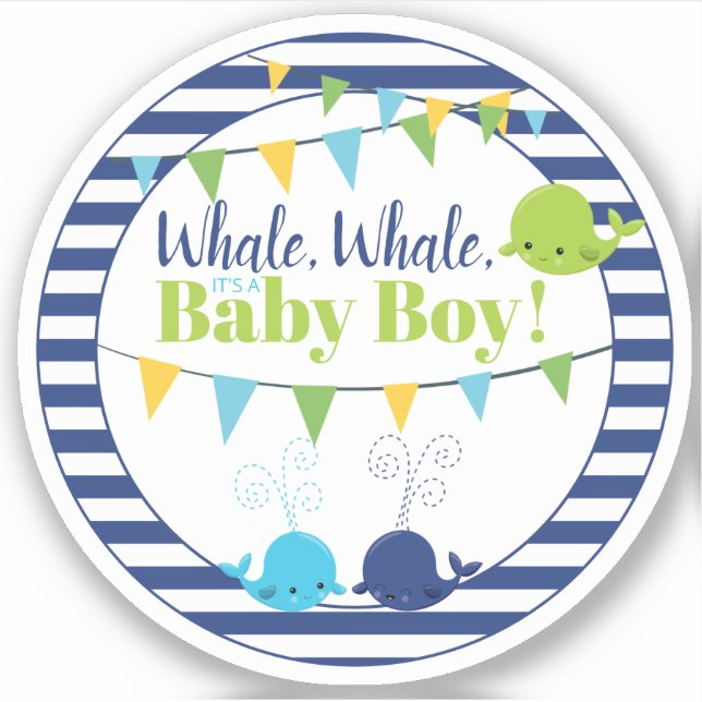 Niedliche Whale Baby Dusche für Baby Boy Navy Blue Aufkleber (Vorderseite)