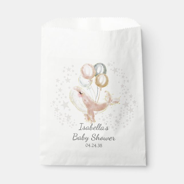 Niedliche Whale Baby Dusche in Rosa und Gold Geschenktütchen (Vorderseite)