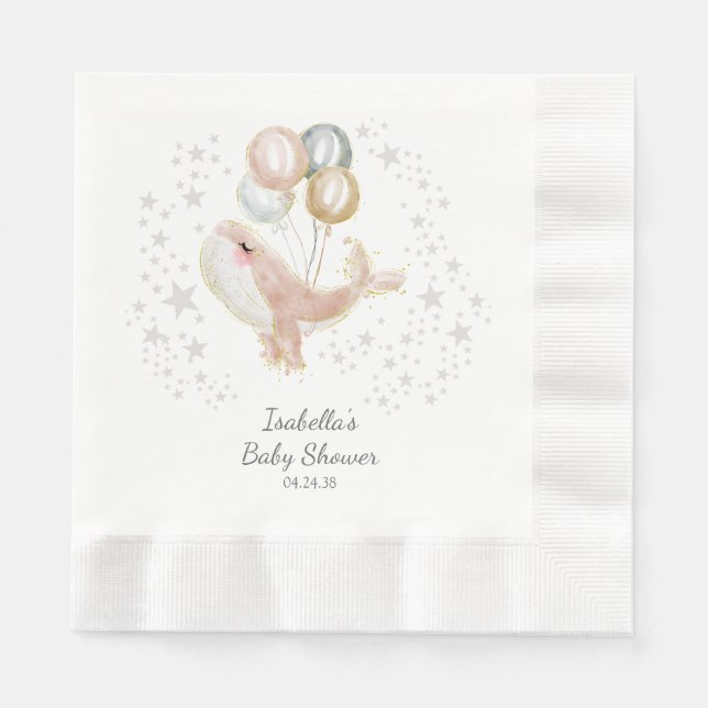 Niedliche Whale Baby Dusche in Rosa und Gold Serviette (Vorderseite)