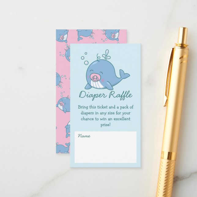 Niedliche Whale Baby Dusche Windeln Raffle Girl Pi Begleitkarte (Vorderseite/Rückseite Beispiel)