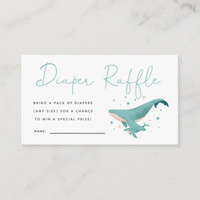 Niedliche Whale Baby Dusche Windeln Raffle Ticket Begleitkarte (Vorderseite)