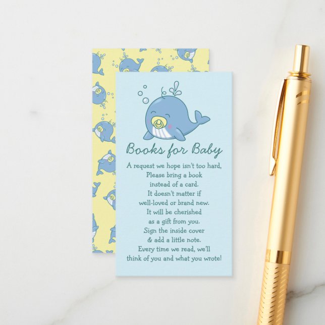 Niedliche Whale Baby Shower Kawaii Bücher für Baby Begleitkarte (Vorderseite/Rückseite Beispiel)