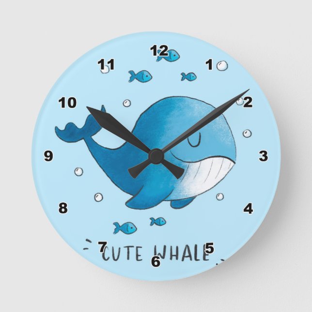 Niedliche Whale Kid's Wall Clock Runde Wanduhr (Vorderseite)