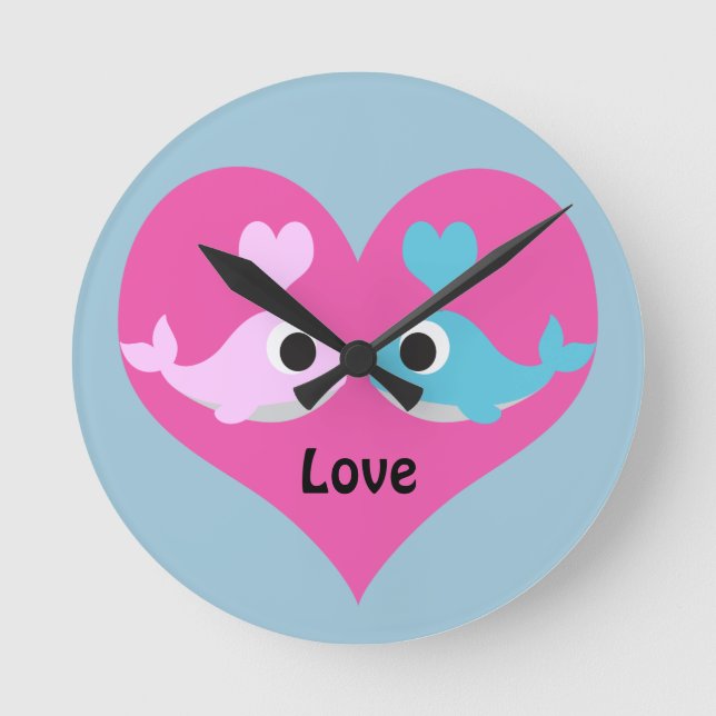 Niedliche Whale-Liebe Runde Wanduhr (Vorderseite)