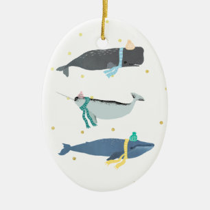 Niedliche Whale-Skarven Winterweihnachtliche Illus Keramik Ornament