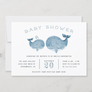 Niedliche Whale Whale Boy's Blue Baby Dusche Einladung