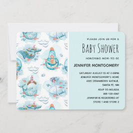 Niedliche Whales Wasserfarben-Muster-Dusche Einladung