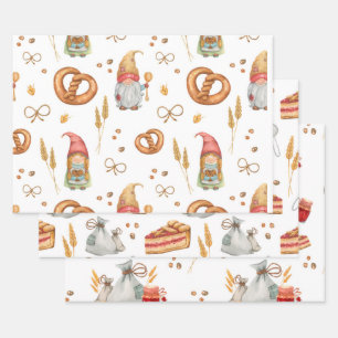 Niedliche Whimsical Backweihnachtsgnomen Geschenkpapier Set