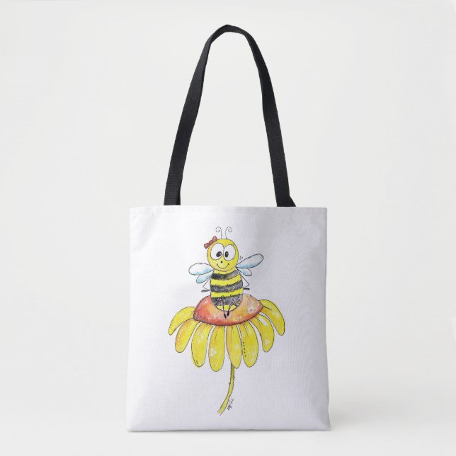 Niedliche Whimsical Biene auf einer Blume (Vorderseite)