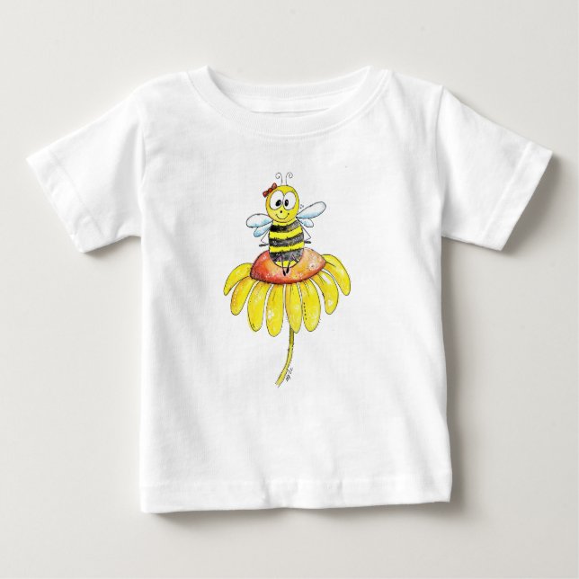 Niedliche Whimsical Biene auf einer Blume Baby T-shirt (Vorderseite)