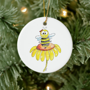 Niedliche Whimsical Biene auf einer Blume Keramik Ornament
