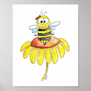Niedliche Whimsical Biene auf einer Blume Poster