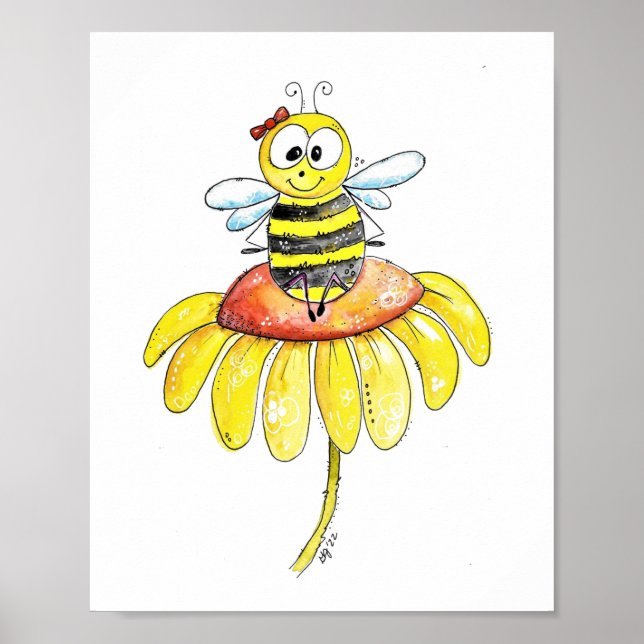 Niedliche Whimsical Biene auf einer Blume Poster (Vorne)