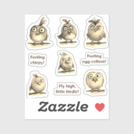 Niedliche whimsical Birds 1 sepia Aufkleber