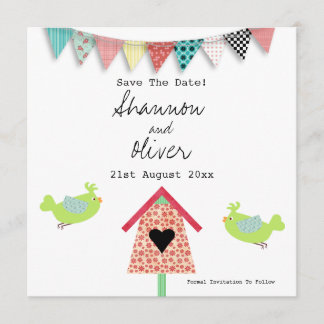 Niedliche Whimsical Birds und Birdhouse Save the D Date