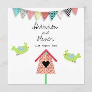Niedliche Whimsical Birds und Birdhouse Wedite Einladung