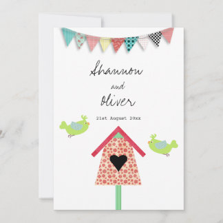 Niedliche Whimsical Birds und Birdhouse Wedite Einladung