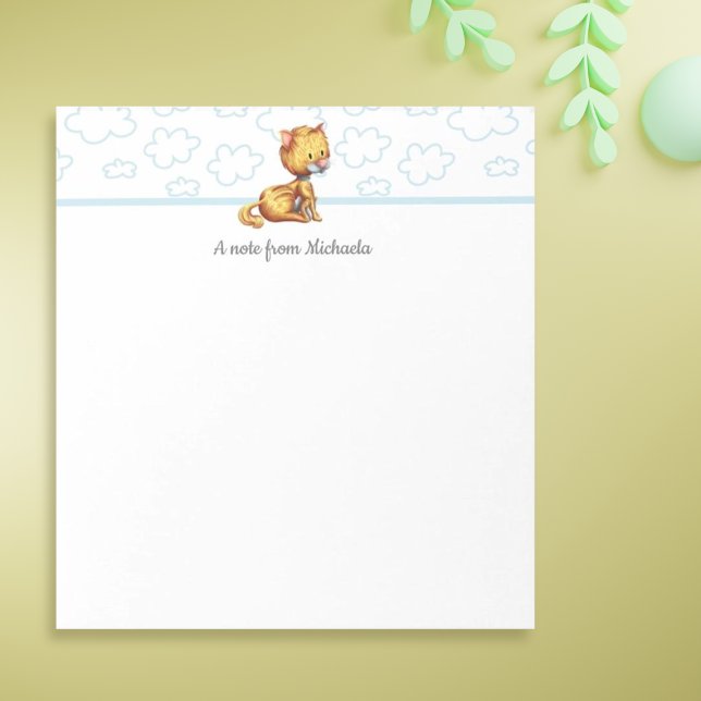 Niedliche Whimsical Blue Orange Cat Notizblock (Cute personalized cat notepad for every day use
By Kinda Cute by Patricia Alvarez)