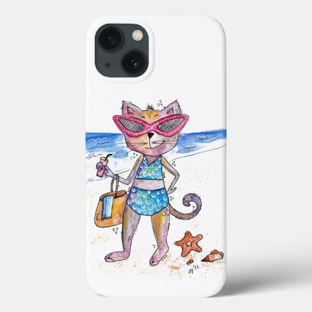 Niedliche Whimsical Cat am Strand Case-Mate iPhone Hülle (Rückseite)