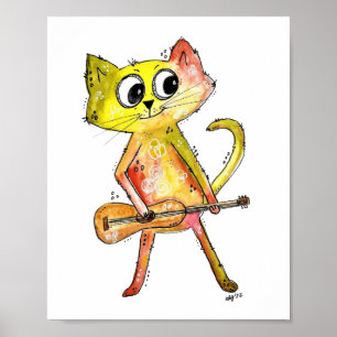 Niedliche Whimsical Cat Playing Gitarre Poster