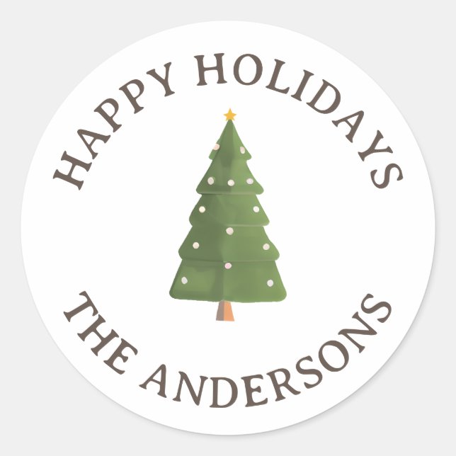 Niedliche Whimsical dekoriert Christma s Tree Runder Aufkleber (Vorderseite)
