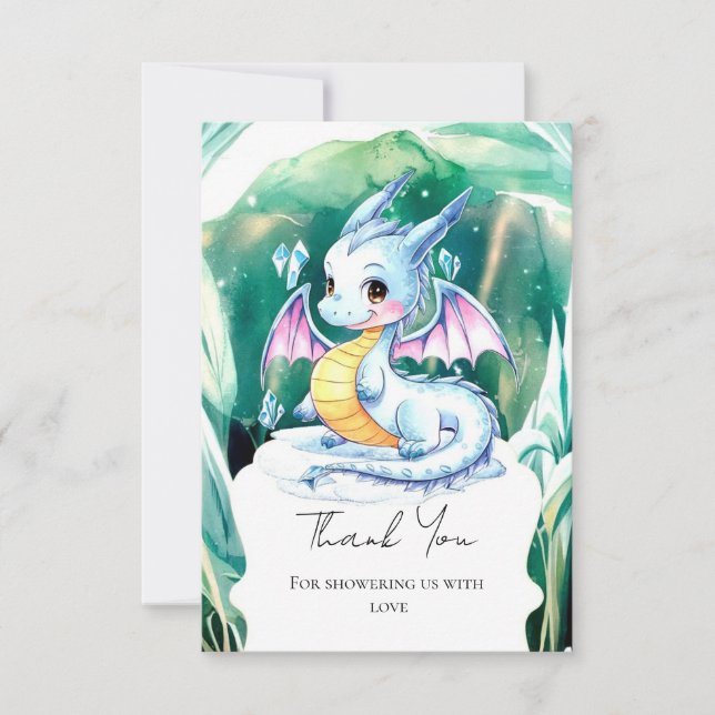 Niedliche Whimsical Dragon Baby-Dusche Dankeskarte (Vorderseite)
