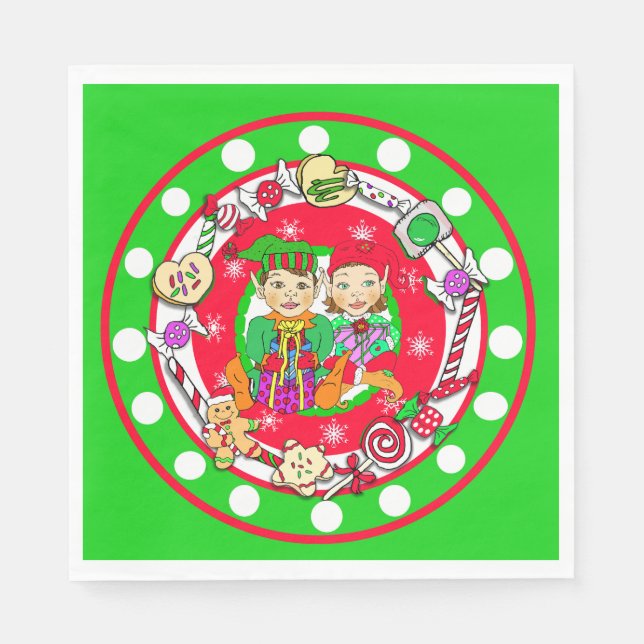 Niedliche Whimsical Elves Weihnachten Serviette (Vorderseite)