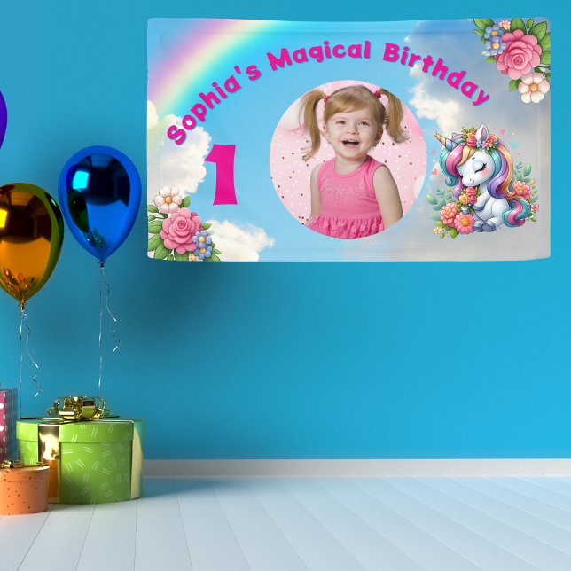 Niedliche Whimsical Floral Unicorn Girly 1. Geburt Banner (Von Creator hochgeladen)