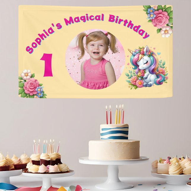 Niedliche Whimsical Floral Unicorn Girly 1. Geburt Banner (Von Creator hochgeladen)