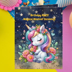 Niedliche Whimsical Floral Unicorn Girly Kindergeb Karte