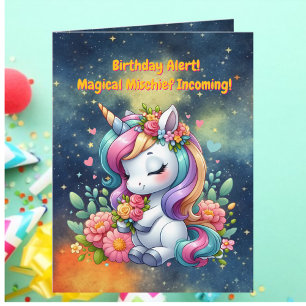 Niedliche Whimsical Floral Unicorn Girly Kindergeb Karte