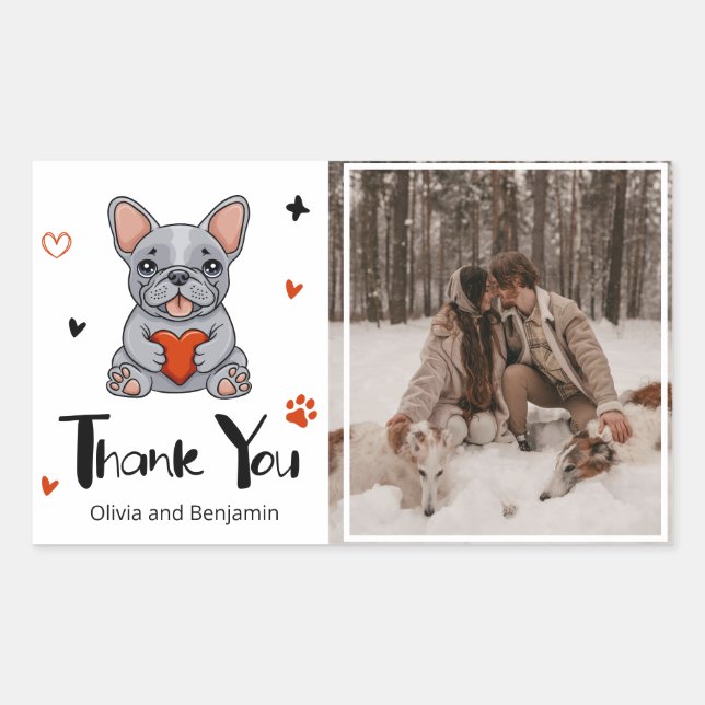 Niedliche Whimsical French Bulldog Danke Foto Rechteckiger Aufkleber (Vorderseite)