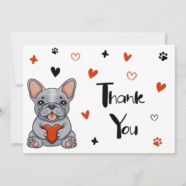 Niedliche Whimsical French Bulldog Wedding Dankeskarte (Vorderseite)