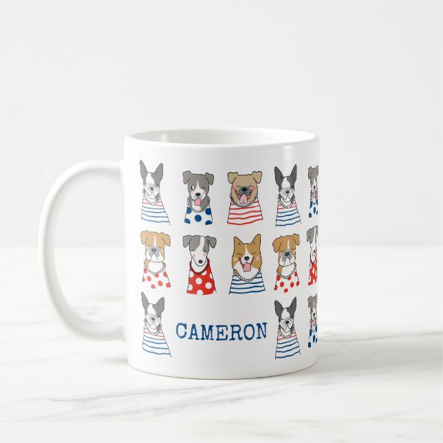 Niedliche Whimsical Funny Dog Illustration Persona Kaffeetasse (Links)