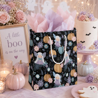 Niedliche Whimsical Ghost Fairy und Pumpkins Hallo Mittlere Geschenktüte