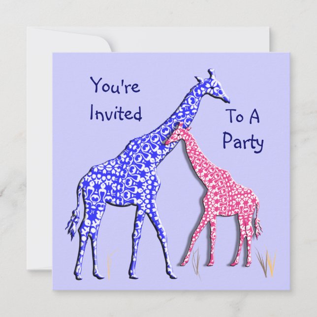 Niedliche Whimsical Giraffe Pink Blue Party Einlad Einladung (Vorderseite)