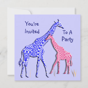 Niedliche Whimsical Giraffe Pink Blue Party Einlad Einladung