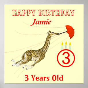Niedliche Whimsical Giraffe Umbrella Birthday Post Poster