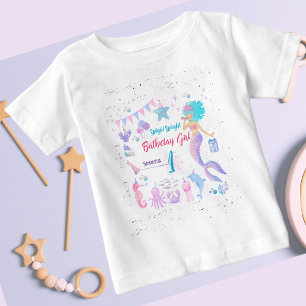 Niedliche Whimsical Girl Mermaid 1. Geburtstag Baby T-shirt