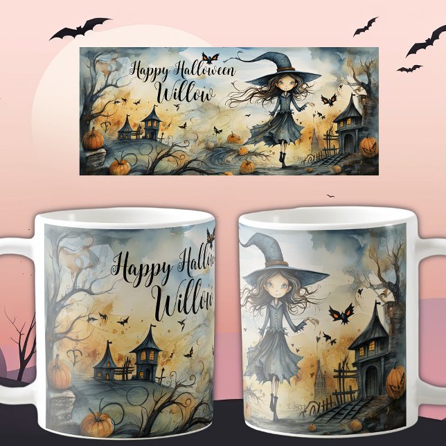 Niedliche Whimsical Halloween Hexe, Personalisiert Kaffeetasse (Von Creator hochgeladen)
