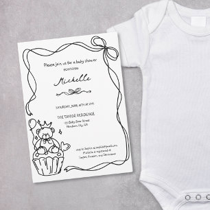 Niedliche Whimsical Hand Drawn Blue Baby Dusche Einladung