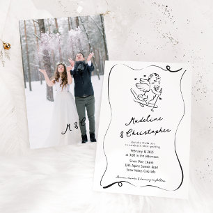 Niedliche Whimsical Hand Drawn Cupid Ski Foto Hoch Einladung
