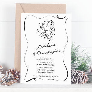Niedliche Whimsical Hand Drawn Cupid Ski Winter Ho Einladung