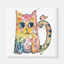 Niedliche Whimsical Happy Cat with Bird