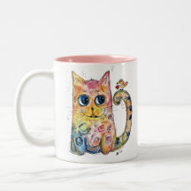 Niedliche Whimsical Happy Cat with Bird