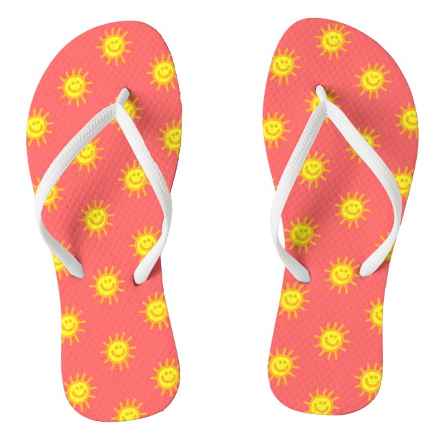 Niedliche Whimsical Happy Face Sun Coral Flip Flops (Fußbett)
