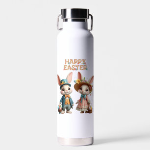 Niedliche, Whimsical Happy Oaster mit 2 Kaninchen Trinkflasche